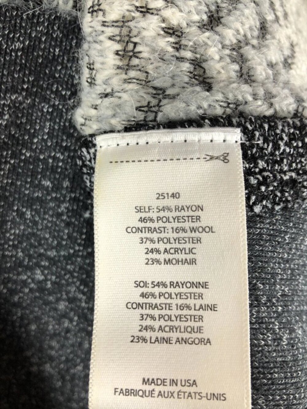 Anthropologie Charcoal and Cream Plaid V-Neck Sweater Size L - Picture 6 of 6